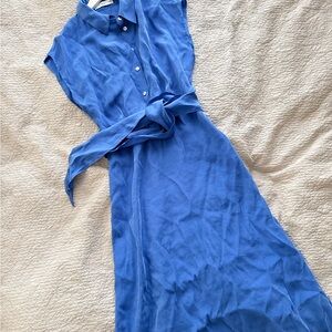 Mango Blue Midi Dress with Belt